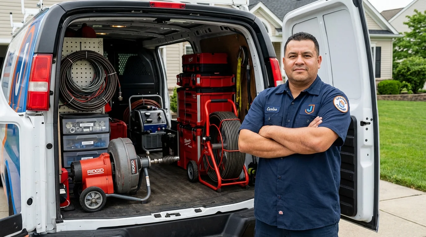 Professional drain cleaning equipment and Johns Plumbing LLC plumber in Dexter