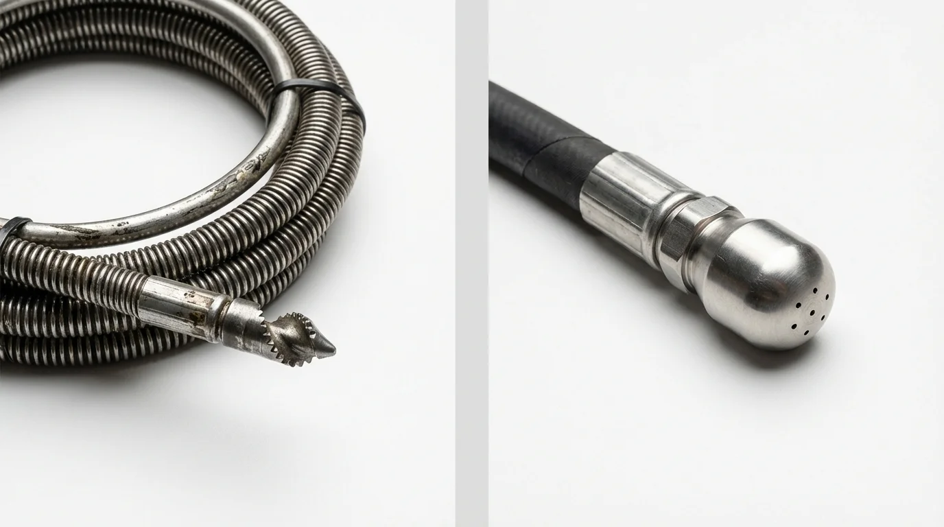 Drain snake cable and hydro jetting nozzle used for drain cleaning in Dexter, NM