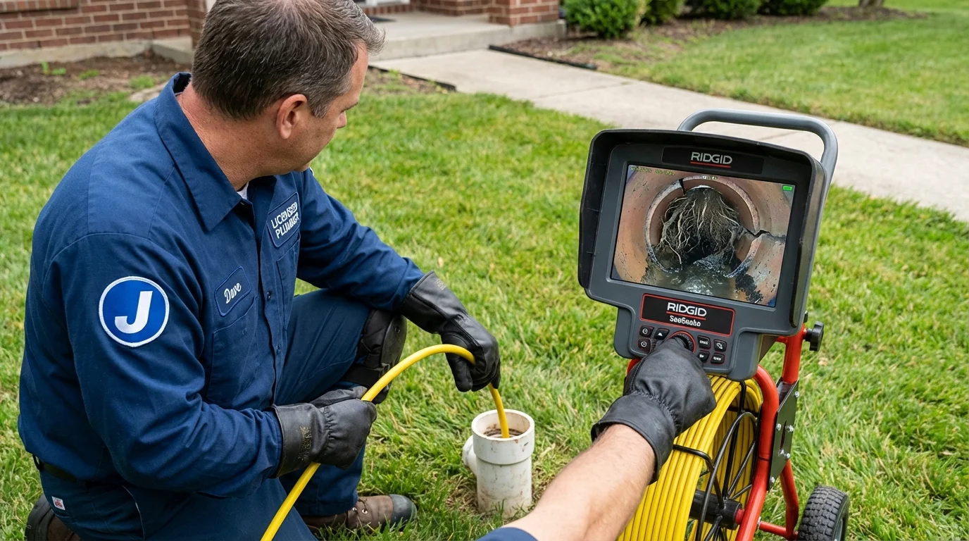 Sewer camera inspection being performed by Johns Plumbing LLC in Dexter