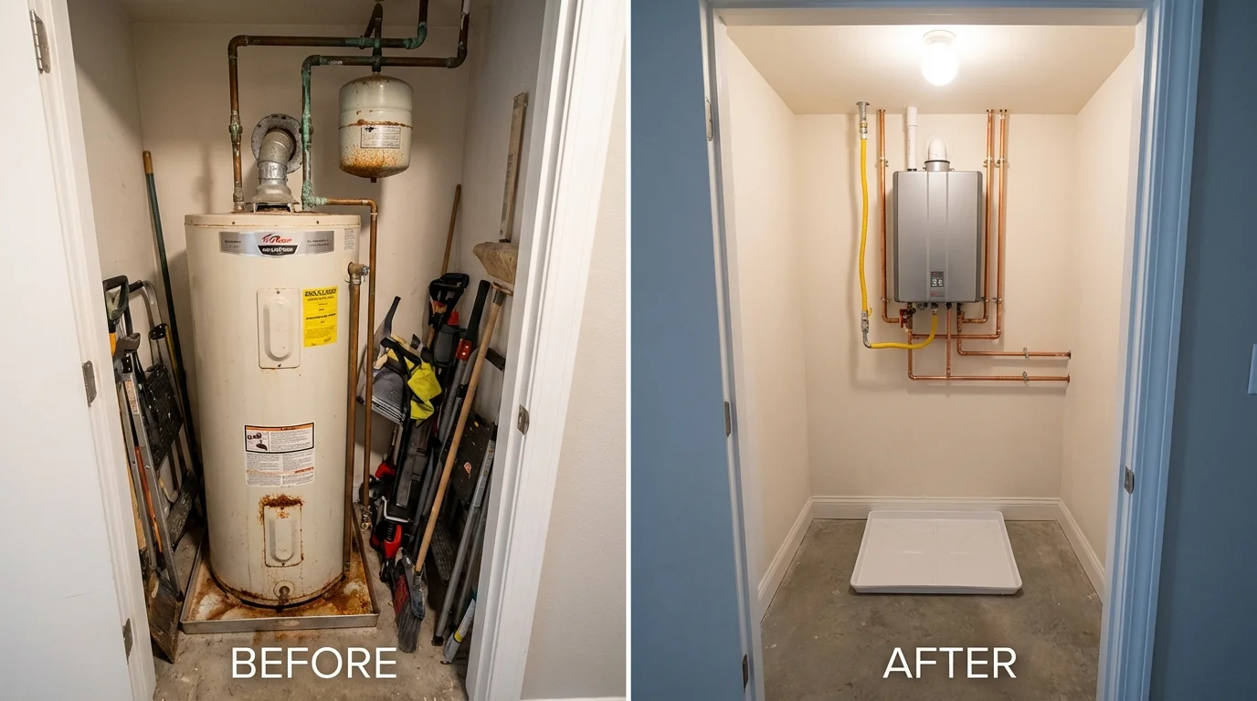 Tank water heater versus wall-mounted tankless unit comparison for Dexter, NM homeowners